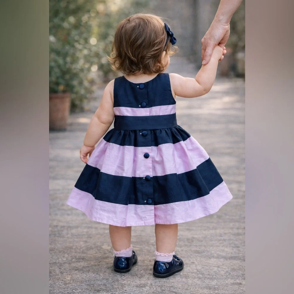 Ralph Lauren Baby Girl Navy Pink Stripe Dress | Size 18M
